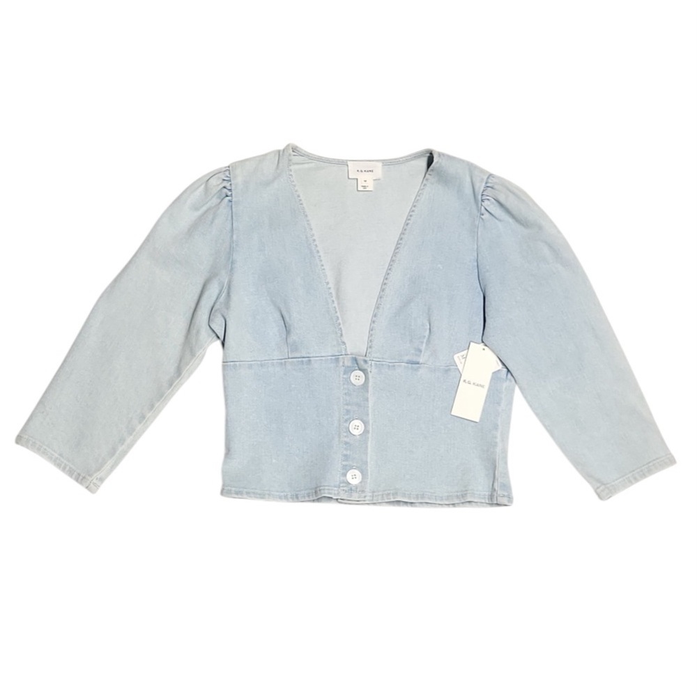 NWT Free People R.G Kane Blue Cotton Soft Denim Button‎ Blouse Women’s Size M